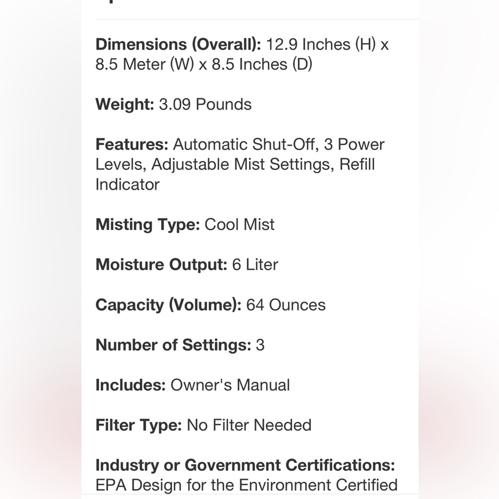 BIONAIRE NWT virtually silent ultrasonic cool mist humidifier -0.5 gallon - Picture 7 of 7